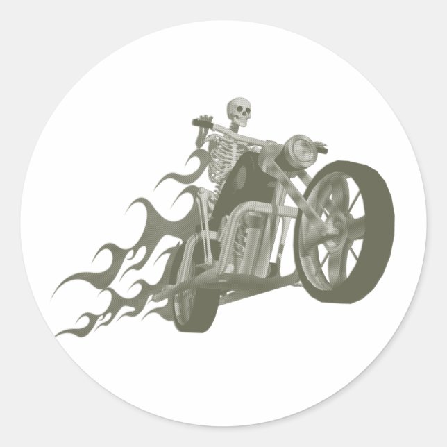 Sticker Rond Skeleton Biker / Bike Rider : (Devant)