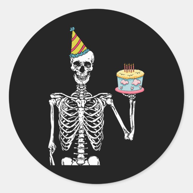 Sticker Rond Skeleton Birthday Party Lazy Halloween Costume Fun (Devant)