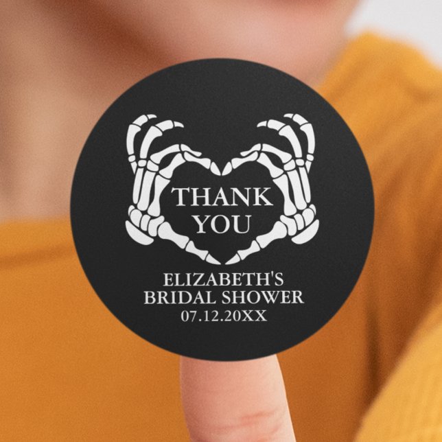 Sticker Rond Skeleton Coeur jusqu'à la mort Fête des mariées Me (Skeleton Heart Til Death Bridal Shower Thank You Classic Round Sticker
)