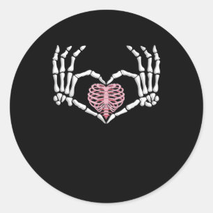 Sticker Rond Skeleton Coeur main drôle Halloween Femmes Hommes
