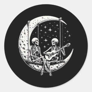 Sticker Rond Skeleton Couple Moon Guitare