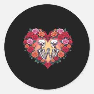 Sticker Rond Skeleton Couple Tenant Les Mains Dans Un Coeur De
