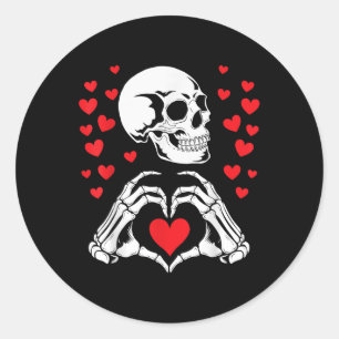 Sticker Rond Skeleton Crâne Mains Coeur Valentines Jour Drôle B