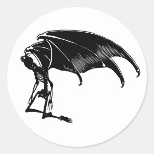 Sticker Rond Skeleton Demon Fallen Angel Horreur Goth art