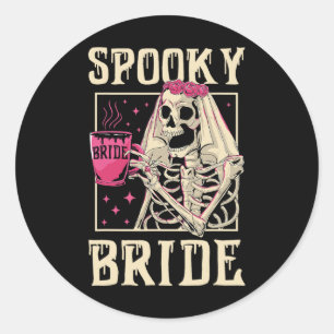 Sticker Rond Skeleton Éffrayant Mariée Mariage Chelorette Hallo