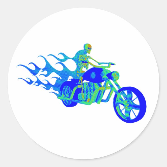 Sticker Rond Skeleton en moto (Devant)