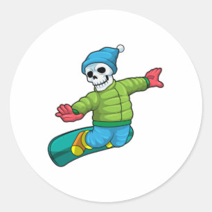 Sticker Rond Skeleton en Snowboard avec Snowboard