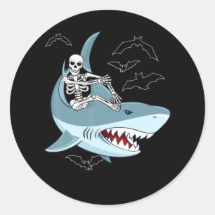 Sticker Rond Skeleton équitation requin Drôle cadeaux d'Hallowe