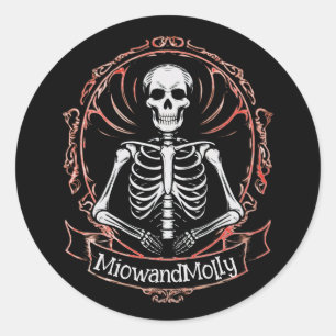 Sticker Rond Skeleton Goth Style crâne noir