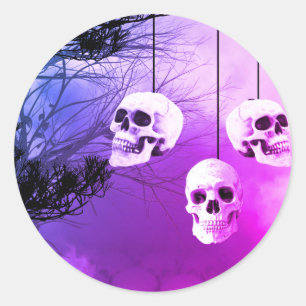 Sticker Rond Skeleton Halloween Soirée violette
