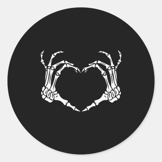 Sticker Rond Skeleton Hand Heart Halloween Funny Bones Love  (Devant)