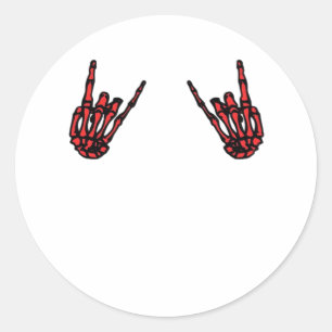 Sticker Rond Skeleton Hand Heart Roll & Red Classic