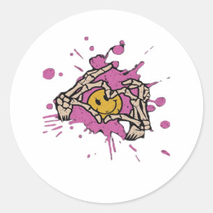 Sticker Rond Skeleton Hand Heart Show Classic
