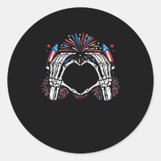 Sticker Rond Skeleton Hand Heart USA Patriotic American