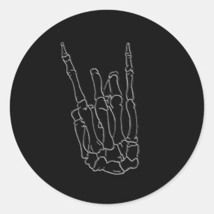 Sticker Rond Skeleton Hand Rock Star Black Birday Party