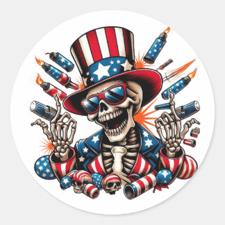 Sticker Rond Skeleton Happy Quart juillet