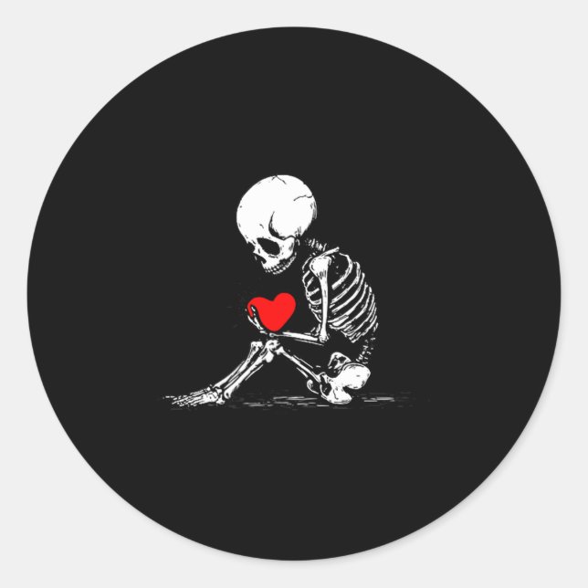 Sticker Rond Skeleton Heart Valentines Emo Gothic Minimalist Ck (Devant)
