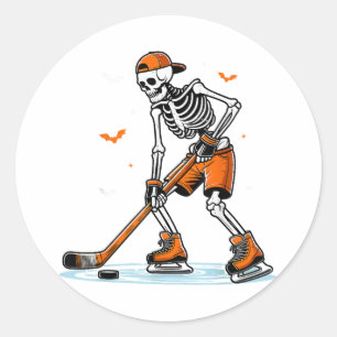 Sticker Rond Skeleton Hockey sur glace Halloween garçons Drôle 