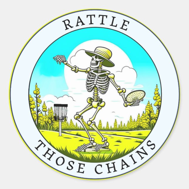 Sticker Rond Skeleton Jouer Disque Golf | Accrochez ces chaînes (Devant)
