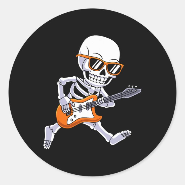 Sticker Rond Skeleton Jouer Guitare Rock Et Roll Boys Enfants (Devant)