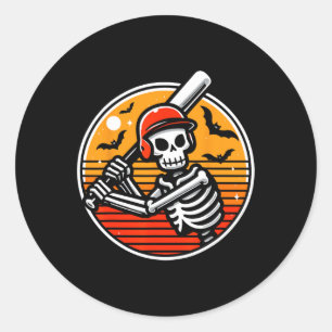 Sticker Rond Skeleton Joueur de baseball Garçons Enfants Drôle
