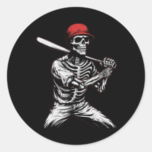 Sticker Rond Skeleton Joueur de baseball Halloween 1