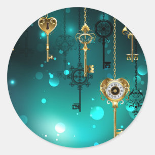 Sticker Rond Skeleton Keys on Green Background