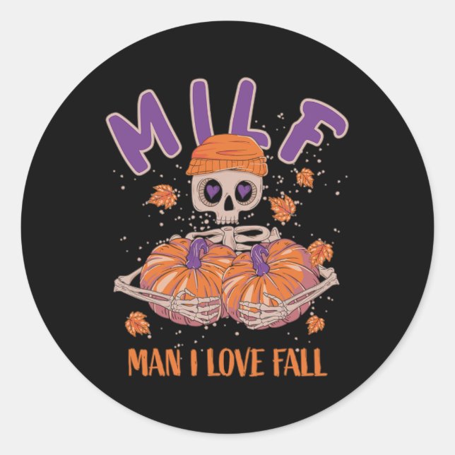 Sticker Rond Skeleton Man I Love Fall Fun Skeleton Citrouille H (Devant)