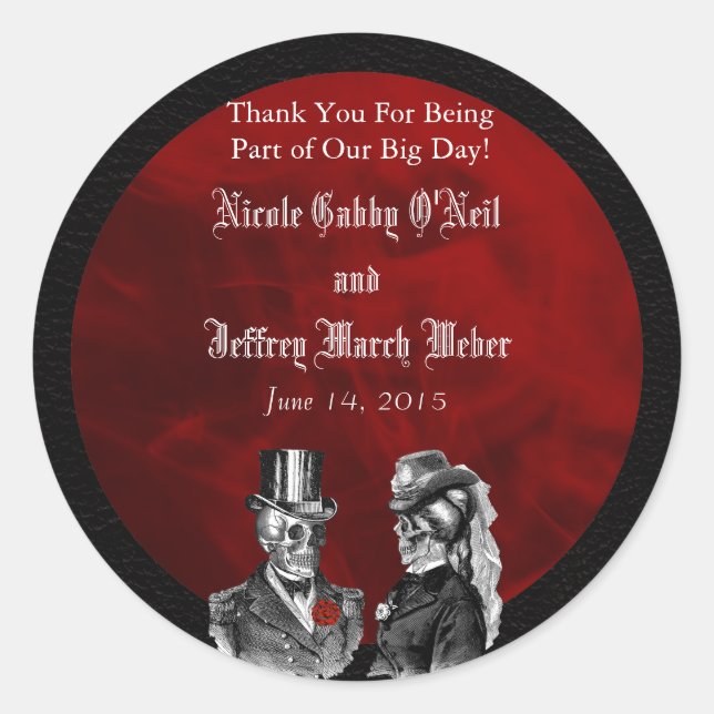 Sticker Rond Skeleton mariage Skuls "Jusqu'à ce que la mort nou (Devant)