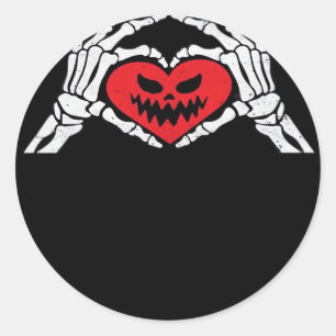 Sticker Rond Skeleton Met Un Coeur Halloween Éffrayant