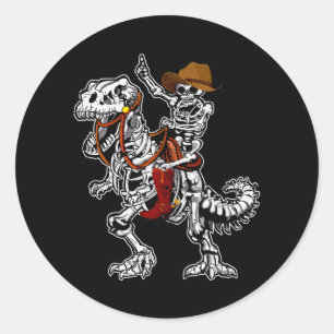 Sticker Rond Skeleton Rides Dinosaures Skeleton Cowboy Bone Hal
