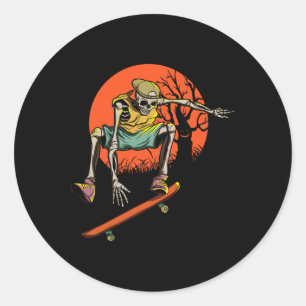 Sticker Rond Skeleton Skin Halloween Avec Skateboard