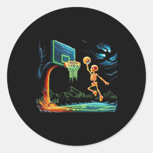 Sticker Rond Skeleton Slam Dunk Hoop Bysketbyll Halloween Homme