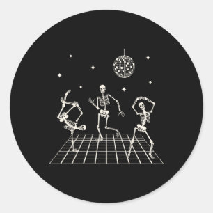 Sticker Rond Skeletons Dansant Au Club Avec Disco Ball Ha