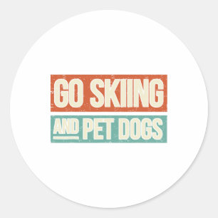 Sticker Rond Ski Aller Ski Et Chiens Pour Animaux - Skier