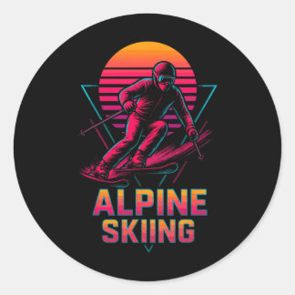 Sticker Rond Ski alpin rétro