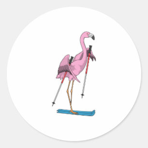 Sticker Rond Ski de Flamant rose