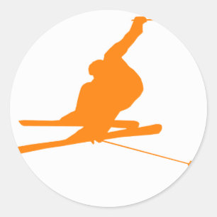 Sticker Rond Ski De Neige Orange