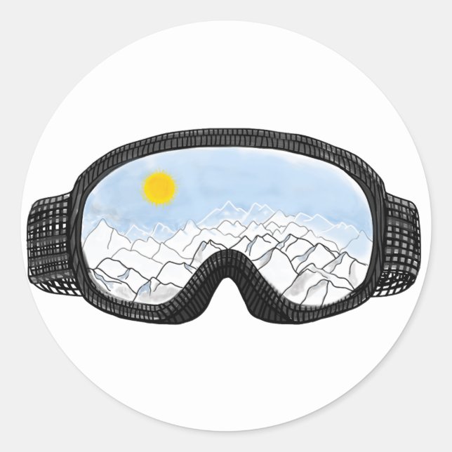 Sticker Rond Ski Goggles Mountain View Illustration (Devant)