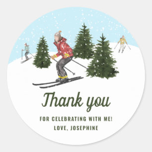 Sticker Rond Ski Hiver Femmes Ski Anniversaire Merci