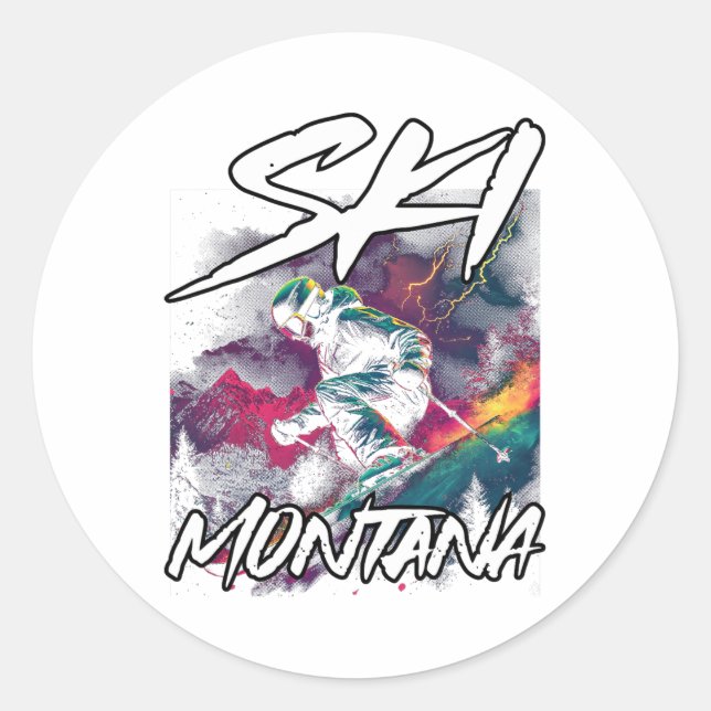 Sticker Rond Ski Montana Ski Aventure Montana Usa (Devant)
