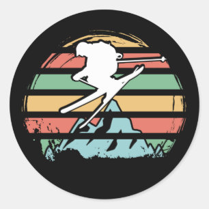 Sticker Rond Ski Rétro