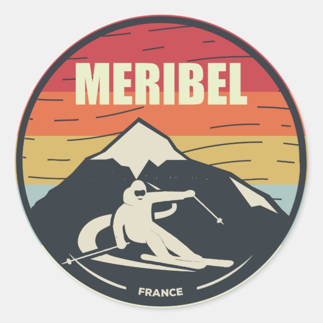 Sticker Rond Ski Rétro Meribel France Ski (Devant)