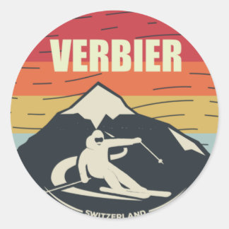 Sticker Rond Ski Rétro Verbier Suisse Ski