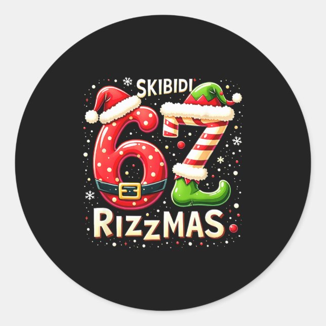Sticker Rond Skibidi 67 Rizzmas Christmas Meme Funny Elf Santa  (Devant)