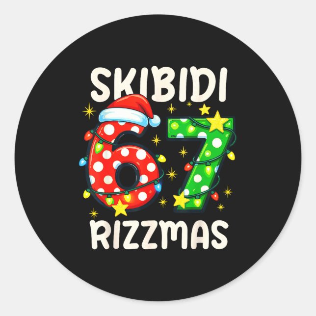 Sticker Rond Skibidi 67 Rizzmas Funny Six Seven Meme Christmas  (Devant)