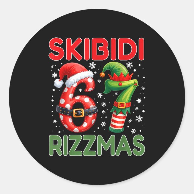 Sticker Rond Skibidi Rizzmas 67 Christmas Six Seven Xmas Funny  (Devant)
