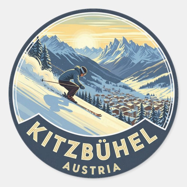 Sticker Rond Skier à Kitzbuhel Autriche (Devant)