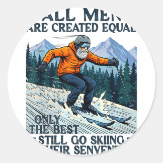 Sticker Rond Skier skiing 70th birthday men are equal created