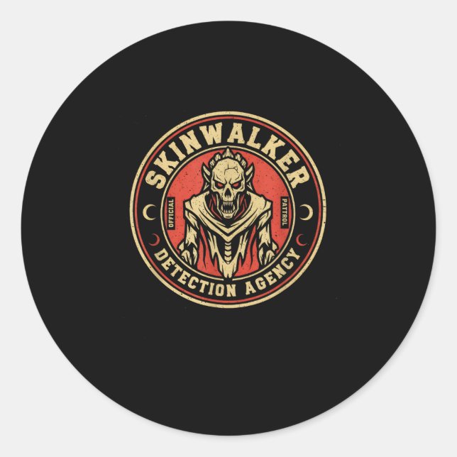 Sticker Rond Skinwalker Detection Agency Funny Cryptid Skinwalk (Devant)